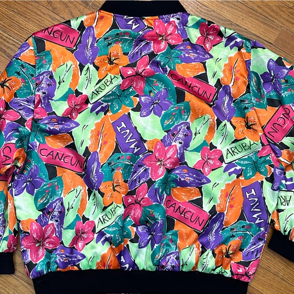 Vintage Stefano World Wide Tropical Satin Bomber Jacket Size L Travel Beach 90s - Picture 5 of 7
